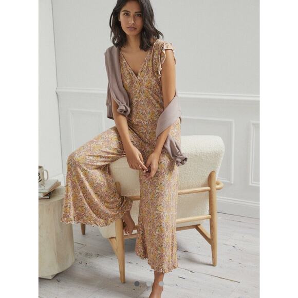 ANTHROPOLOGY Maxi Jumpsuit Dress Bohemian Floral Cozy Slouchy Soft Lounge Medium - Picture 1 of 12